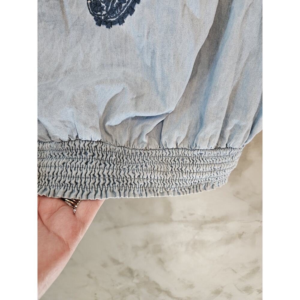 Style & Co. sz XL Blue Cotton Denim Embroidered 3/4 Sleeve Peasant Blouse - Picture 4 of 8